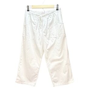 Fresh Produce Cropped Pants Size L White Elastic Drawstring Cotton Capri Casual